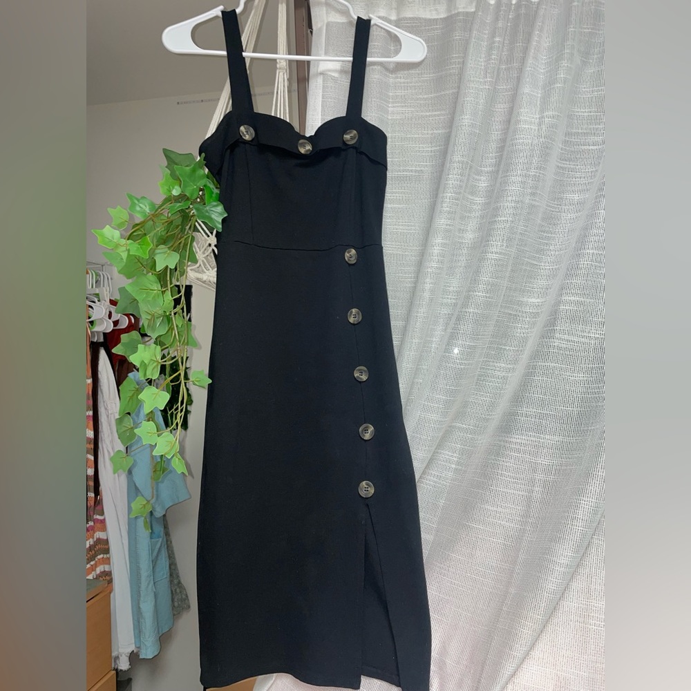 Black slit dress with buttons